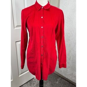 J.Jill Women's XS Fitted Black Corduroy Button Down Shirt Red Long Sleeve Casual